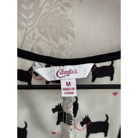 Scottie Dog Tank Top Sz M Ruffled Racer Back Cream Black Coquette Candie’s Heart - Picture 5 of 8